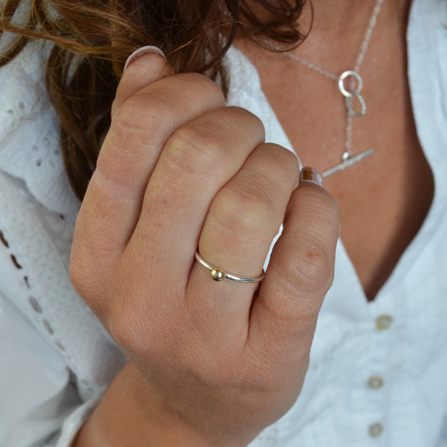 The Broad Sterling Silver and 9ct Gold Stacking Ring - yellow gold skinny stacking ring