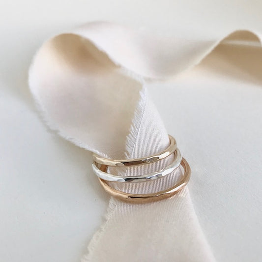 The Florin Hammered Stacking Ring - sterling silver, 12ct rose gold or 12ct yellow gold skinny textured stacking ring