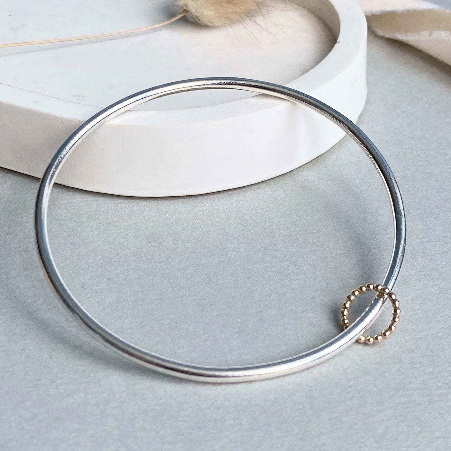 The Crown Halo Bangle - sterling silver bangle with silver or gold beaded crown hoop