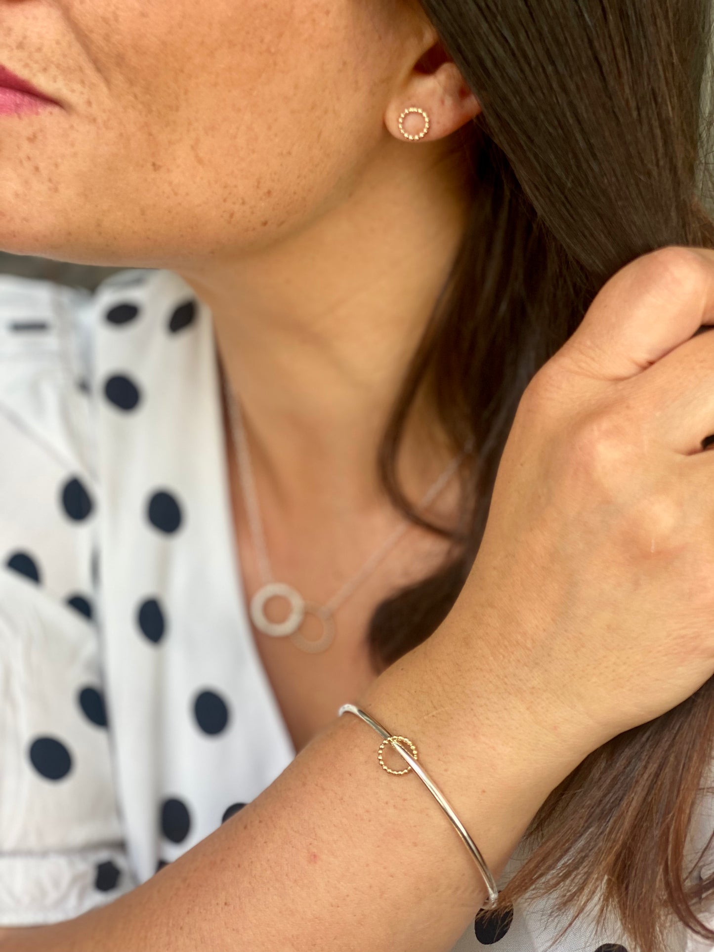 The Crown Halo Bangle - sterling silver bangle with silver or gold beaded crown hoop