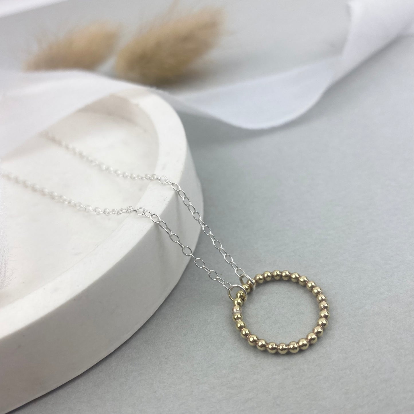 The Halo Helm Beaded Necklace - Sterling silver or 12ct gold filled beaded hoop pendant.