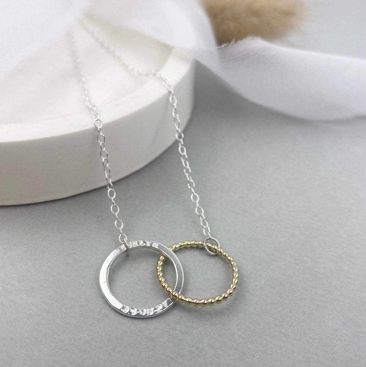 The Halo Laurel Beaded Personalised Necklace - personalised interlinking hoops - hand stamped monogram and name necklace gift
