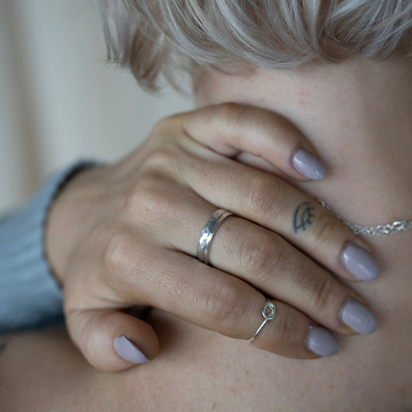 The Mite Personalised Stacking Ring - sterling silver personalised textured skinny stacking ring - hand stamped monogram and name jewellery