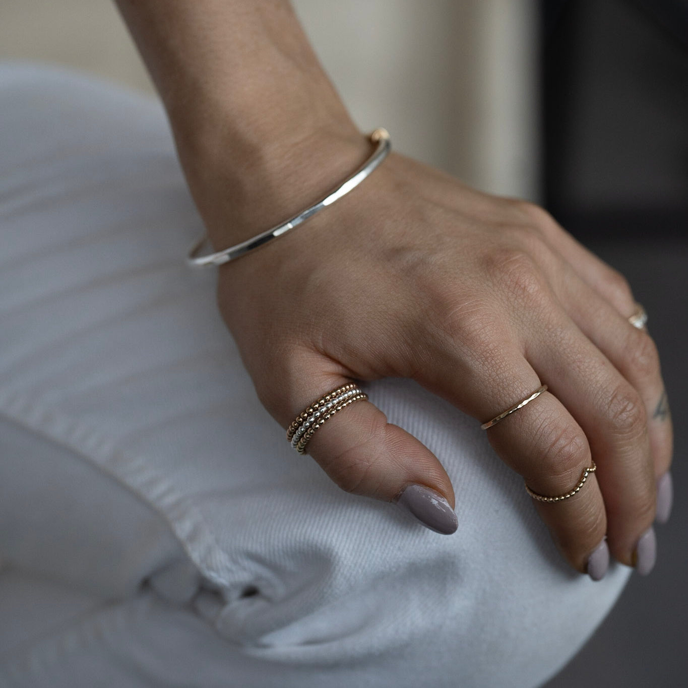 The Crown Beaded Stacking Ring - sterling silver, rose gold or yellow gold beaded skinny stacking ring