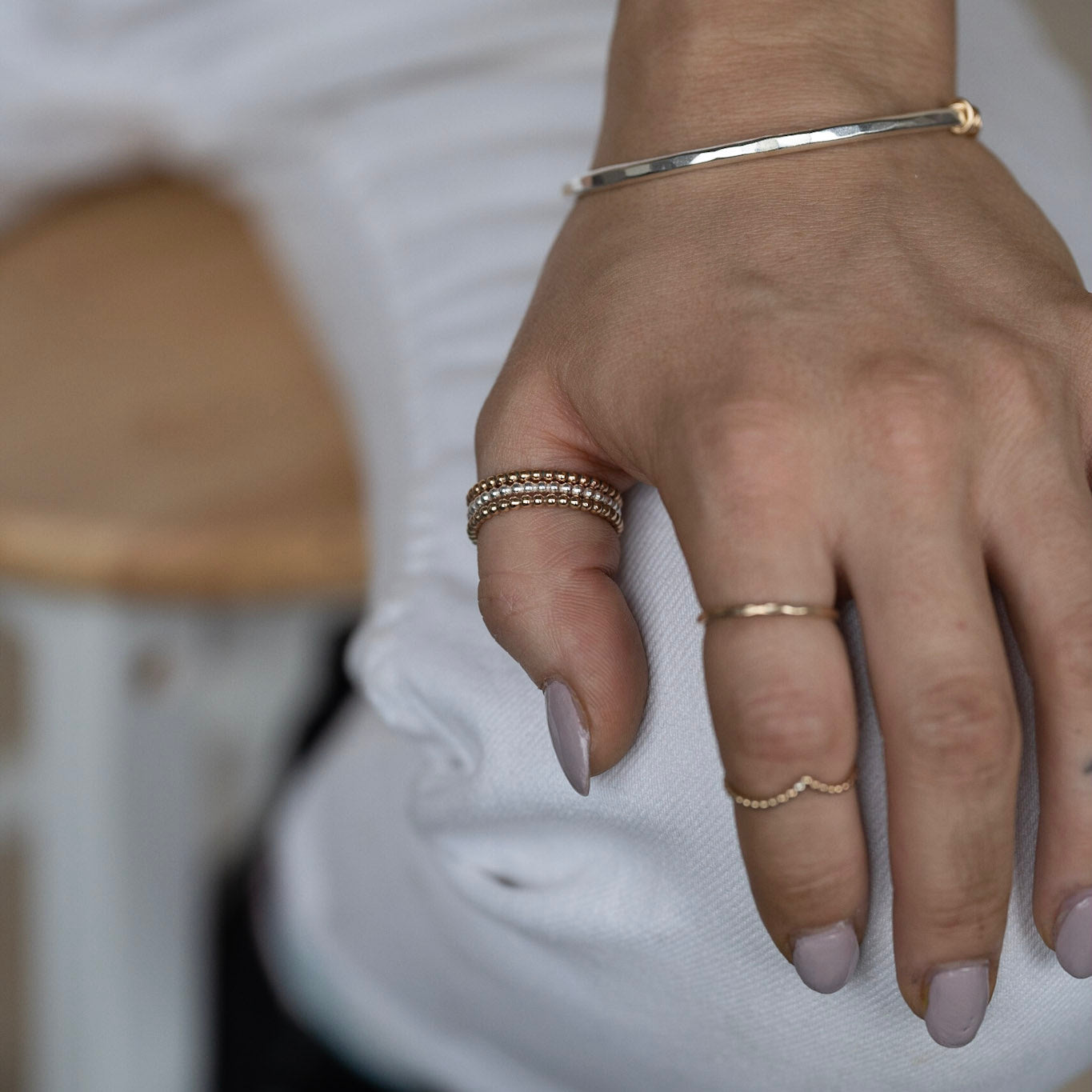 The Crown Beaded Stacking Ring - sterling silver, rose gold or yellow gold beaded skinny stacking ring