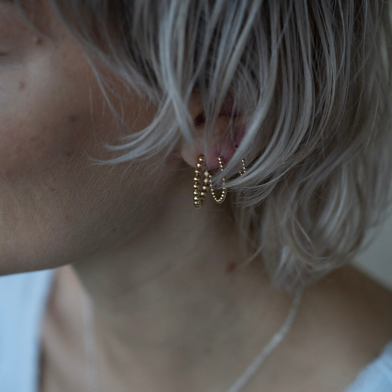 The Crown Beaded Hoop Earrings - 12ct gold beaded hoop earrings