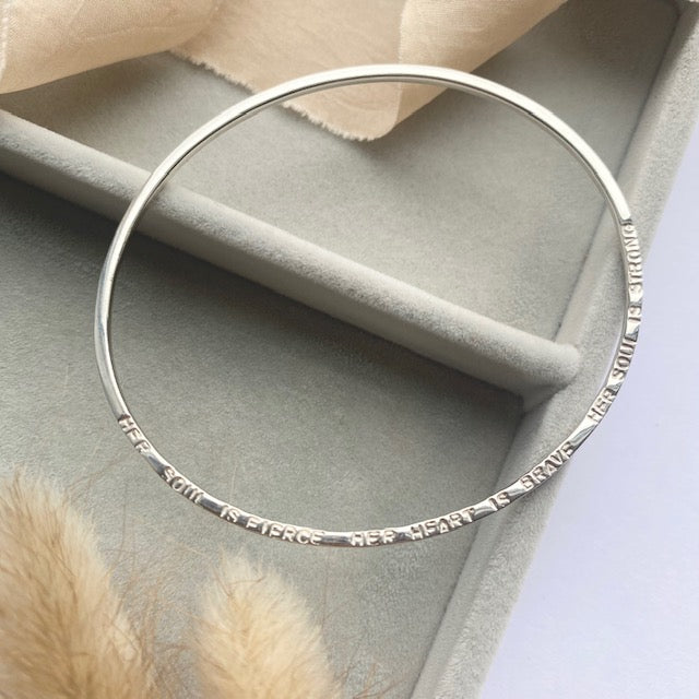 The Leopard Personalised Oval Bangle - sterling silver personalised bracelet - hand stamped jewellery