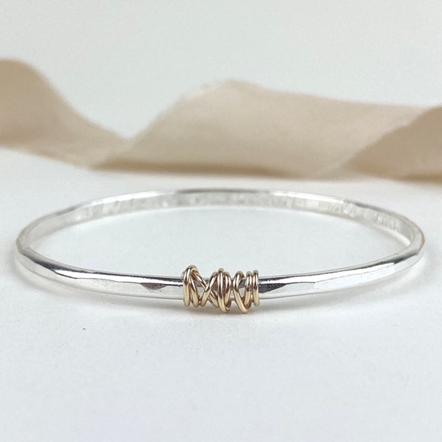 The Tanner Personalised Bangle - sterling silver with 12ct gold twist personalised textured bracelet - hand stamped secret message jewellery