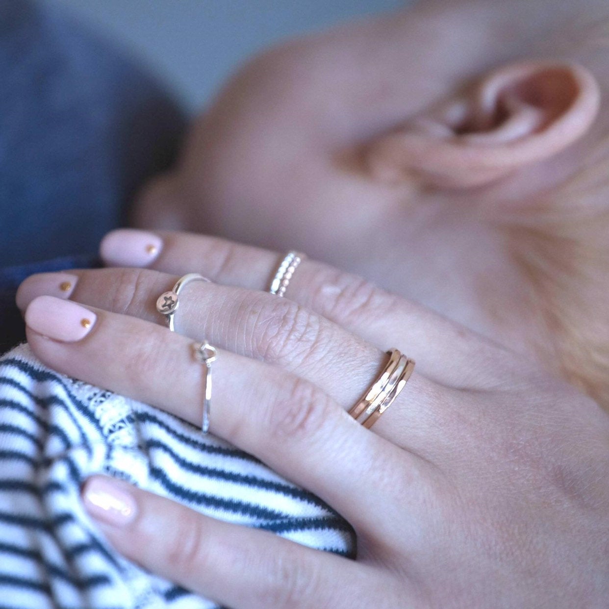The Crown Beaded Stacking Ring - sterling silver, rose gold or yellow gold beaded skinny stacking ring