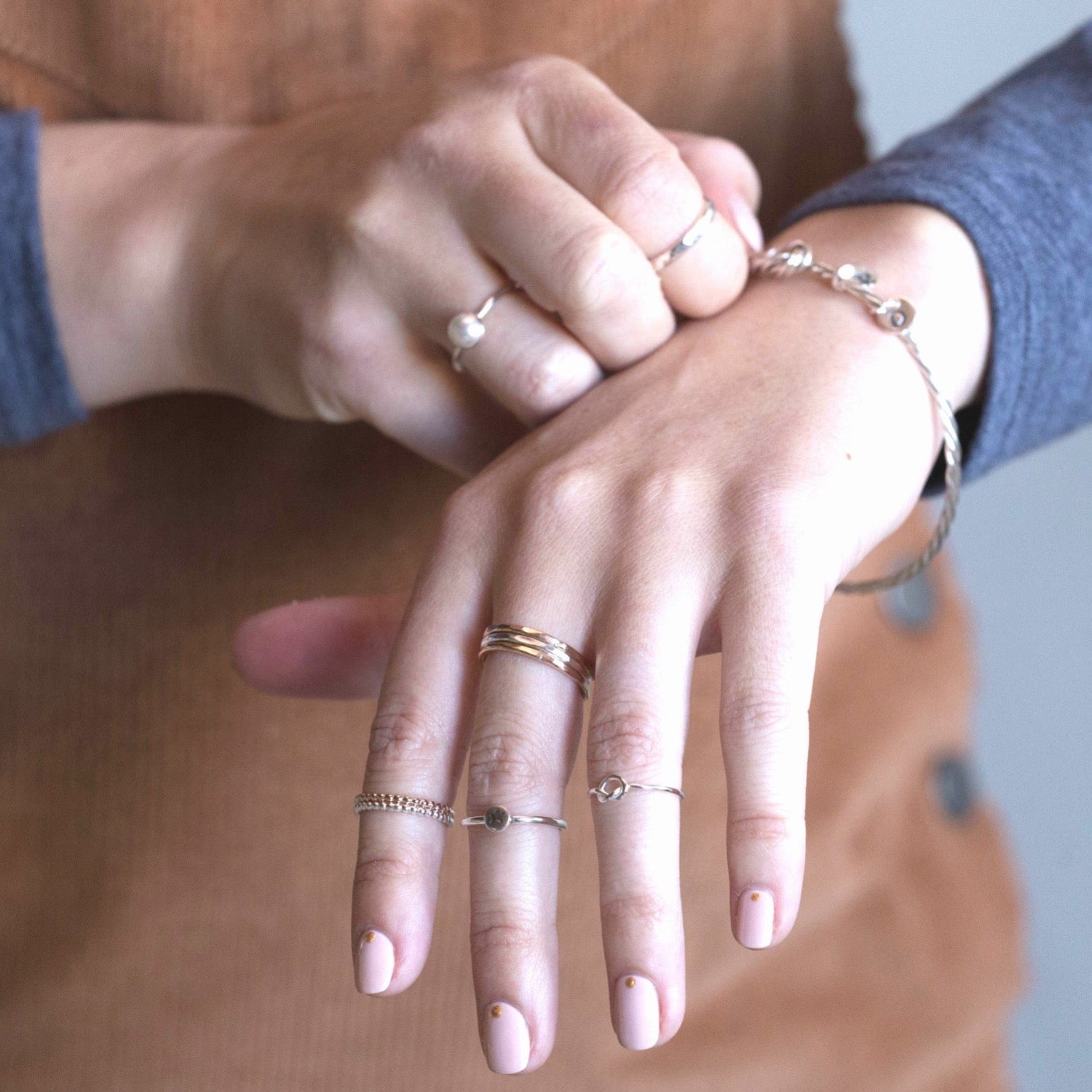 The Mite Personalised Stacking Ring - sterling silver personalised textured skinny stacking ring - hand stamped monogram and name jewellery