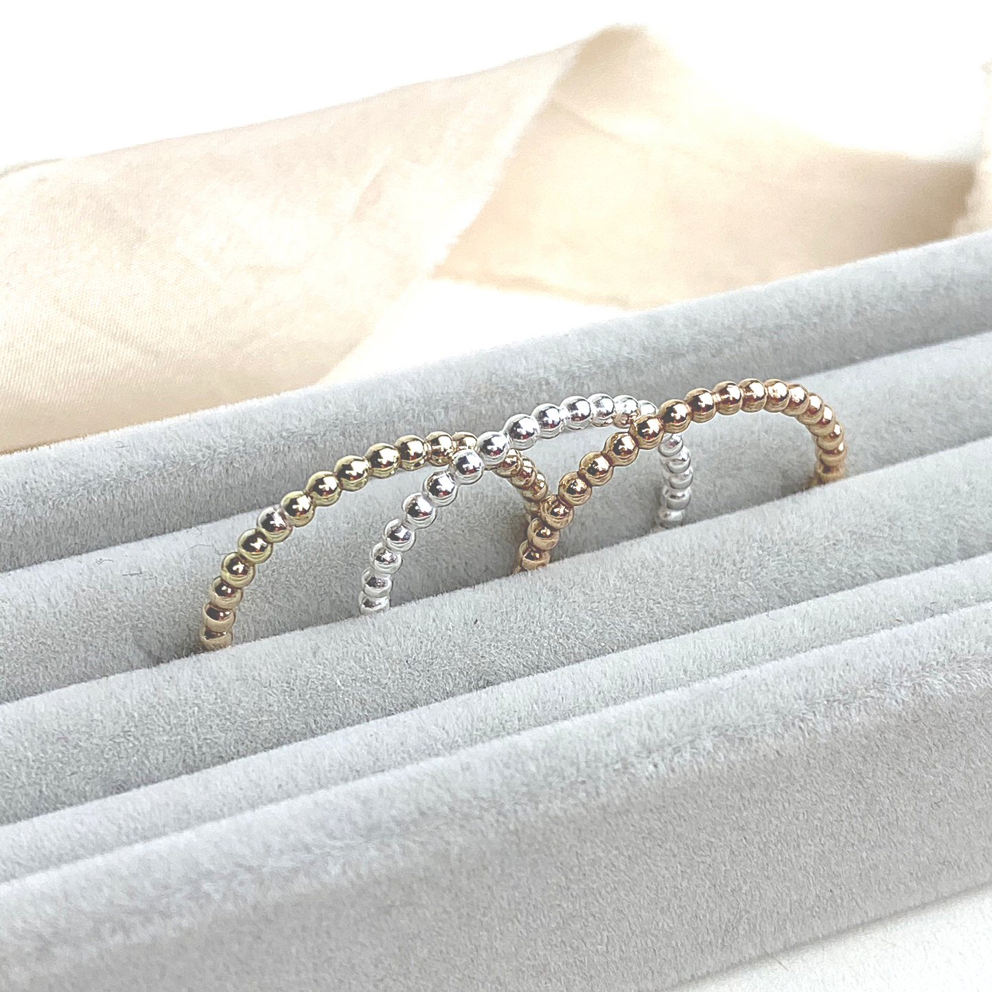 The Crown Beaded Stacking Ring - sterling silver, rose gold or yellow gold beaded skinny stacking ring