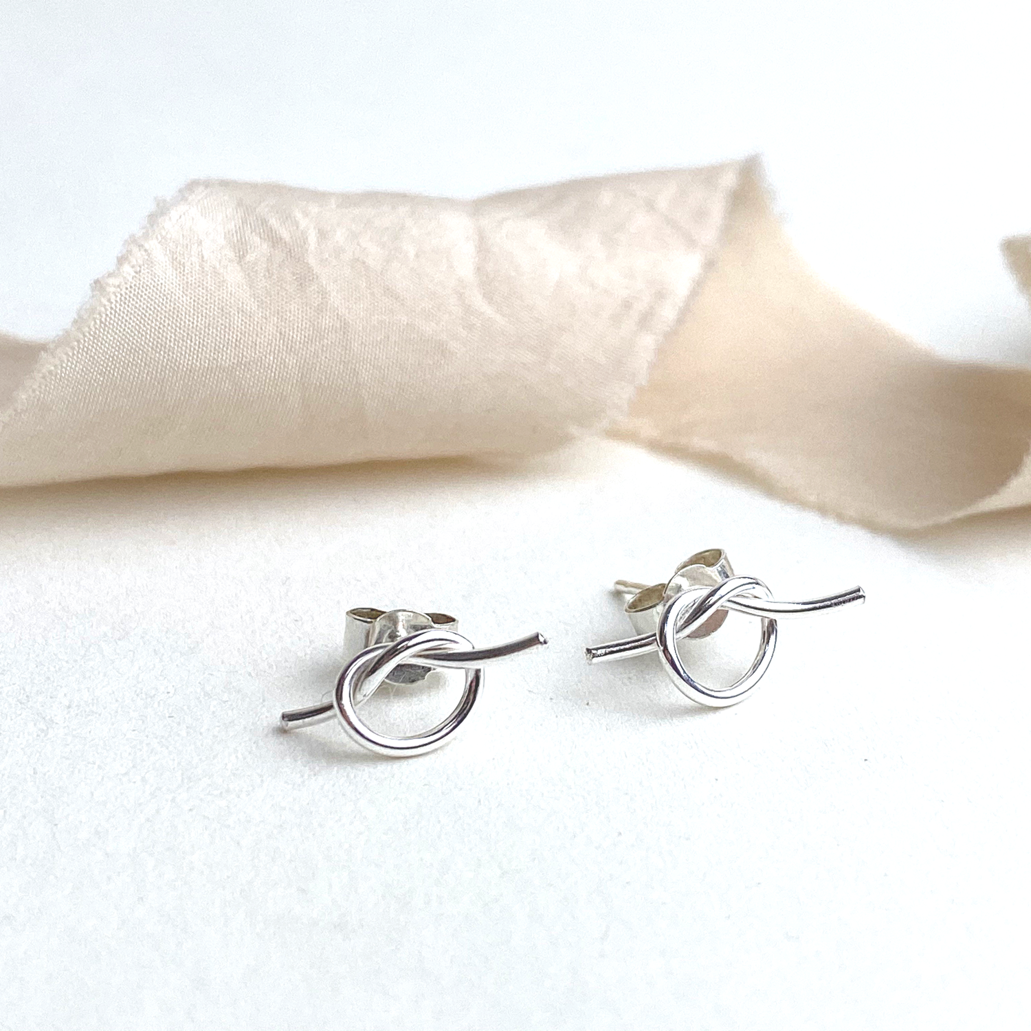 The Meg Knot Earrings - sterling silver studs - wedding and bridesmaid gifts - hand tied knot earrings