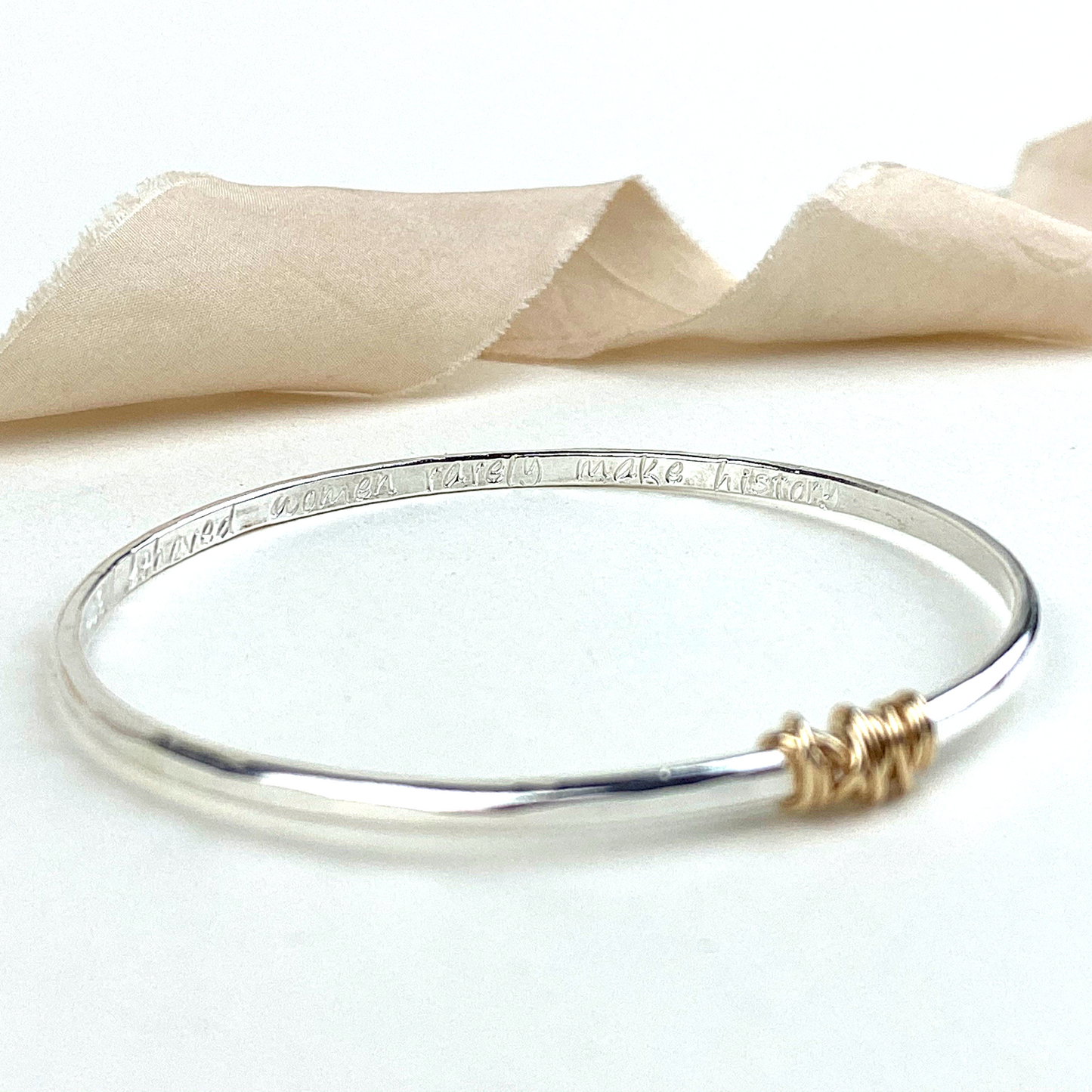 The Tanner Personalised Bangle - sterling silver with 12ct gold twist personalised textured bracelet - hand stamped secret message jewellery