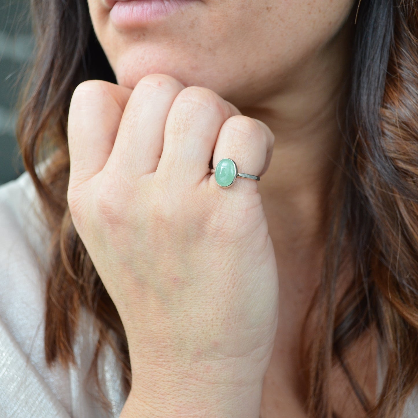 The Ha'Penny Ring. Green Aventurine stone set statement ring