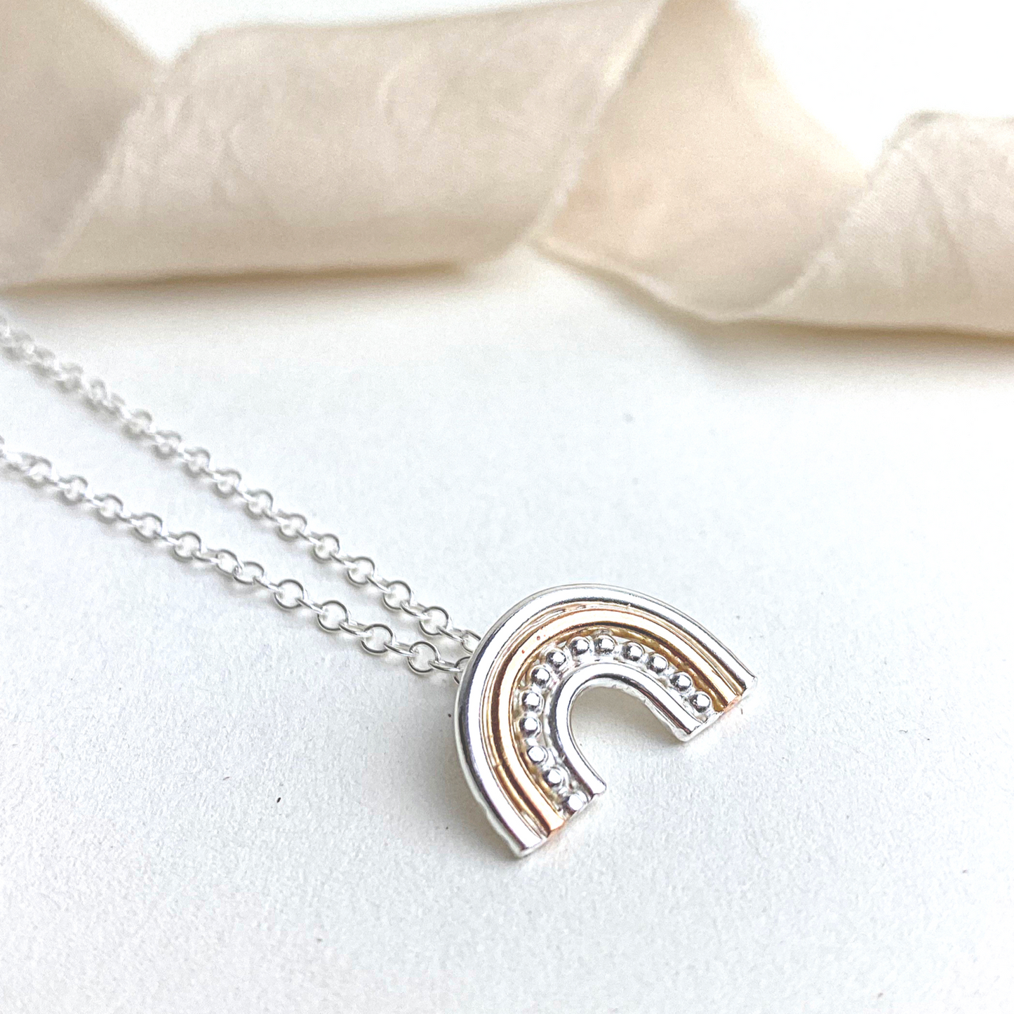 The Shiner Rainbow Necklace - sterling silver and 12ct rose gold rainbow pendant necklace - mixed metal jewellery