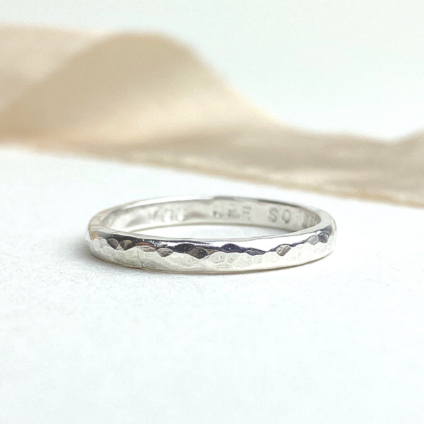 The Mite Personalised Stacking Ring - sterling silver personalised textured skinny stacking ring - hand stamped monogram and name jewellery