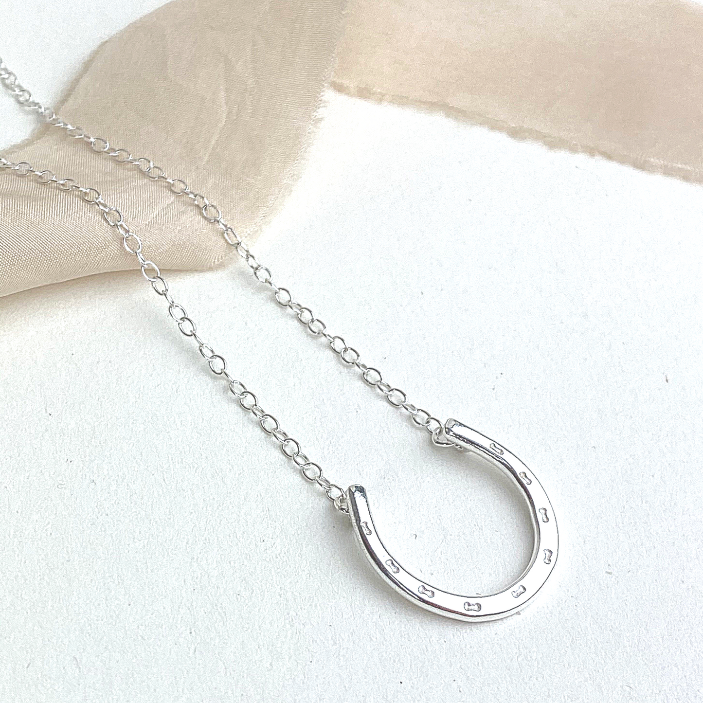 The Titan Horseshoe Necklace - sterling silver personalised horseshoe pendant - hand stamped monogram and name necklace