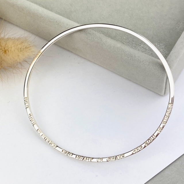 The Leopard Personalised Oval Bangle - sterling silver personalised bracelet - hand stamped jewellery